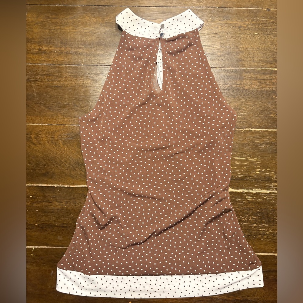 White House Black Market Brown and White Polka Dot Halter Top